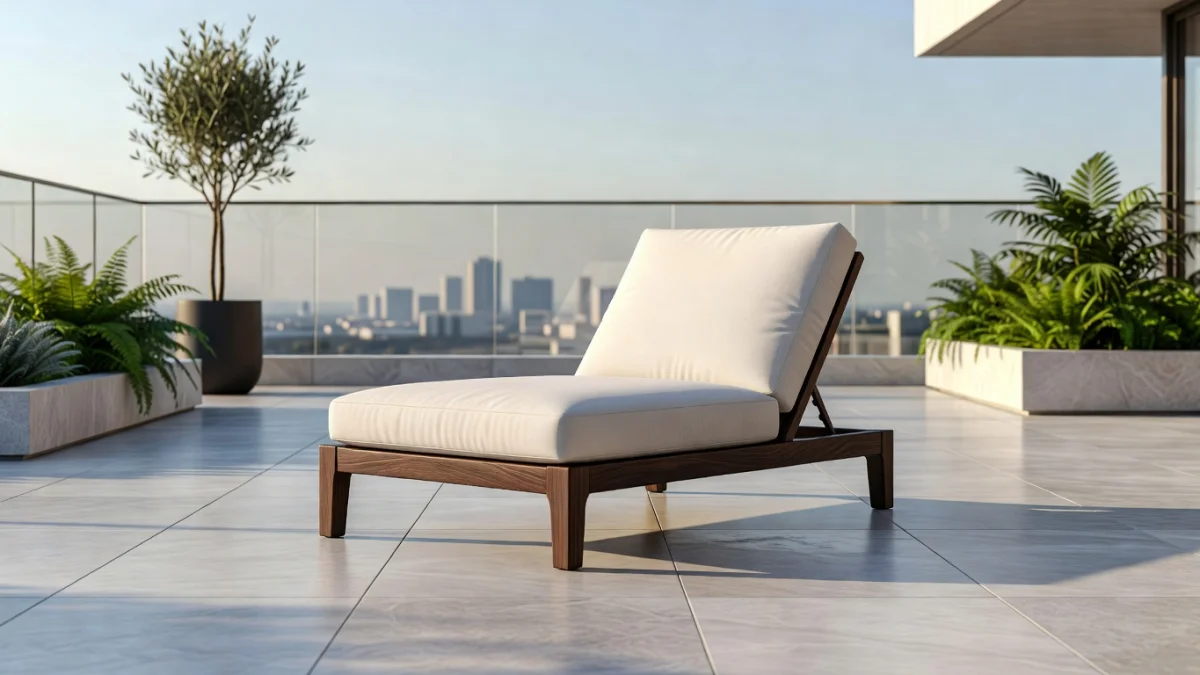 Fauteuil lounge design dans un salon moderne avec vue sur une terrasse
