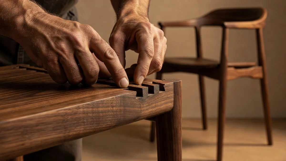 Meuble design abordable dans un intérieur moderne, zoom sur les détails de finition et d'assemblage