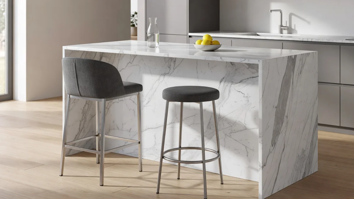 Tabourets de bar avec et sans dossier dans une cuisine moderne